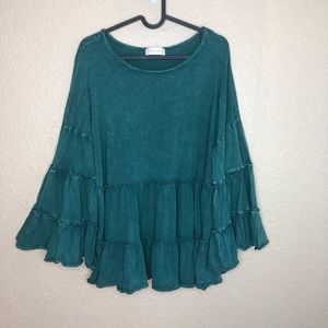 Altar’d State Green Ruffle Bell Sleeve Blouse